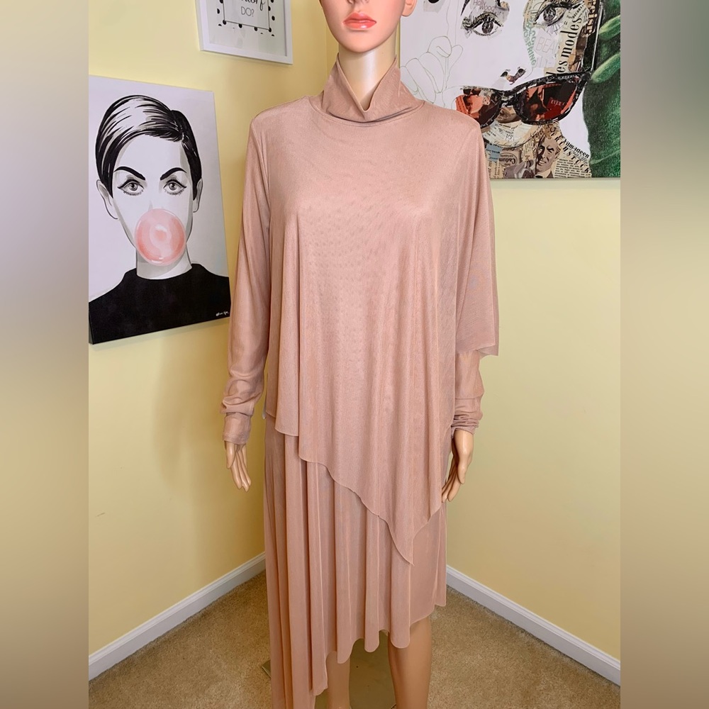💫HP‼️💫 NWT BCBG MAXAZRIA Asymmetrical Layered Turtleneck Dress in Nubuck, Med - Picture 9 of 12
